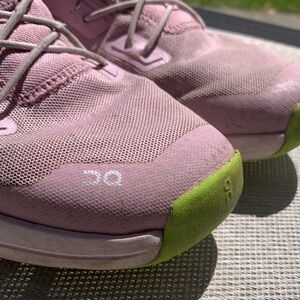 On Running Kids Pink Running Sneakers with Lime Accent